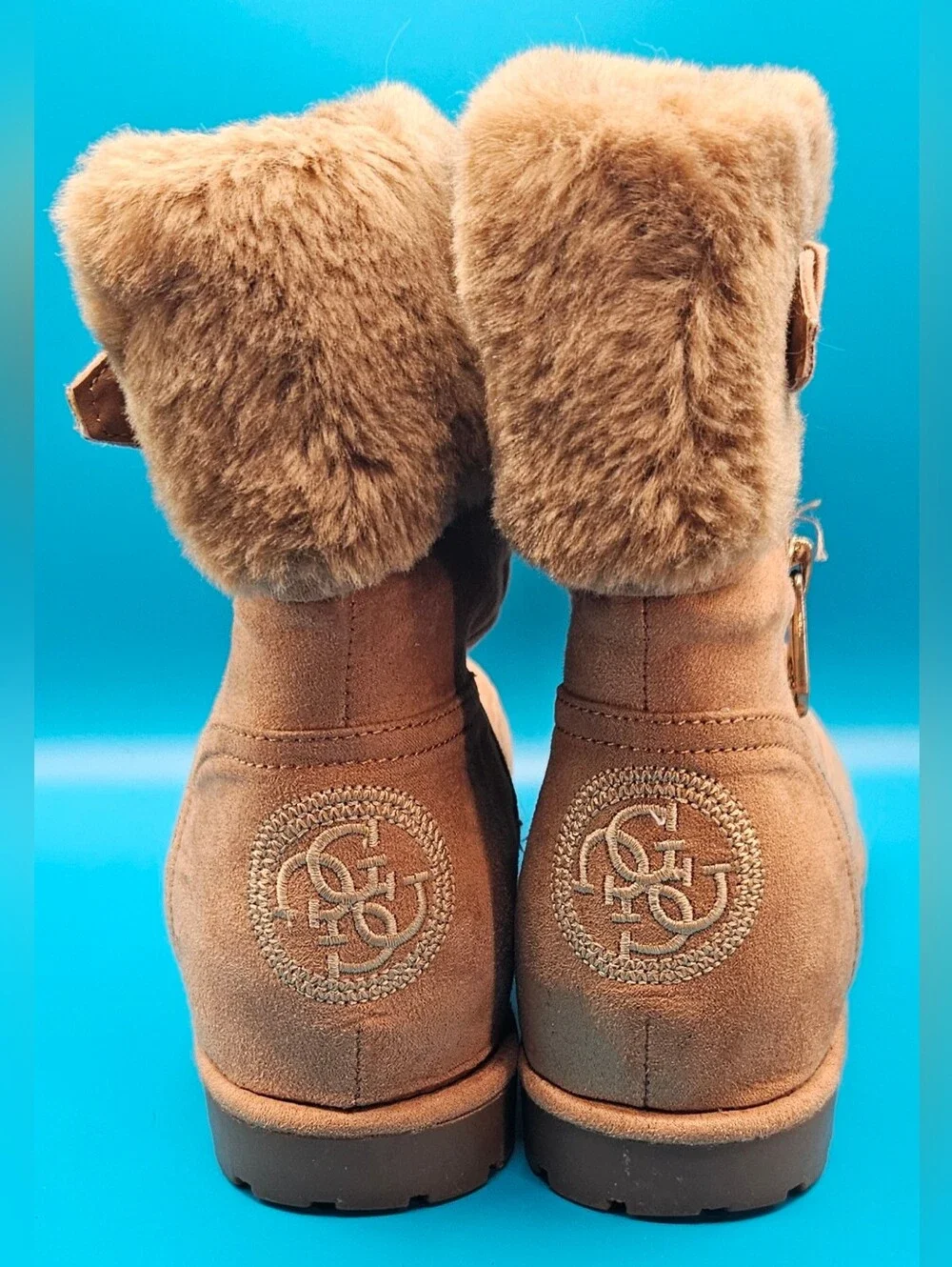 Guess Women’s Tan Faux-Fur Winter Ankle Boots